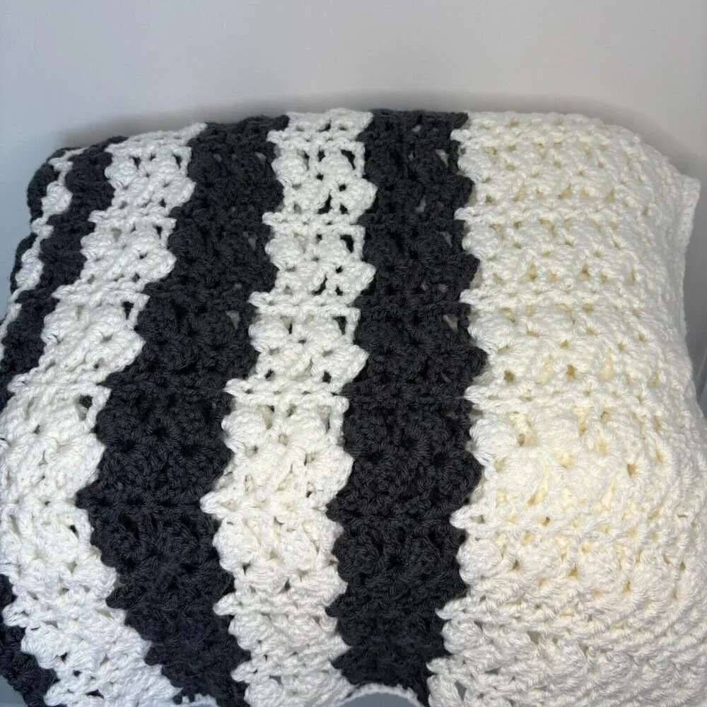 Baby Crochet Blanket Handmade Gray White